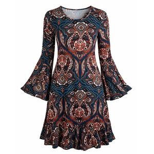 Rouge Womens Flare Sleeve Swing Dress Size S‎ Boho Retro 70s Festival